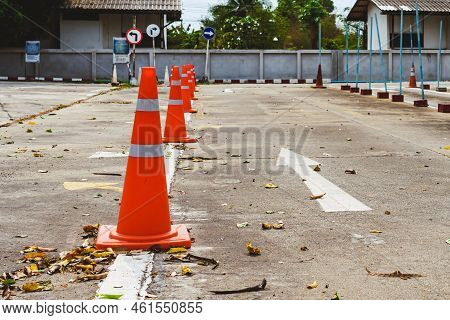 Driving Test And Training Area With Simulate Test For Driving License. Driving School Practice Traff