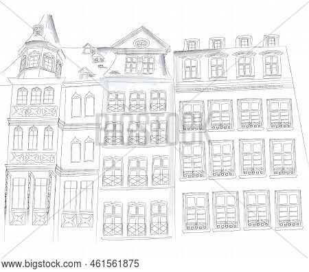 Frankfurt Old Center Romerberg Line Art Sketch Vector