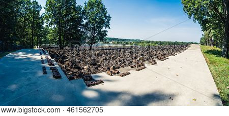 08.27.2022 - Belzec, Poland - Belzec Nazi Death Camp. Stone Remains Covering Former Nazi Death Camp 