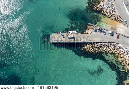 Aerial View Of The Pier At Leabgarrow On Arranmore Island In County Donegal, Republic Of Ireland