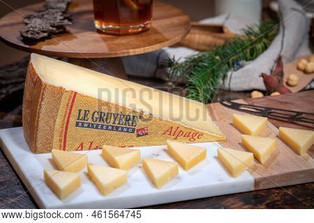 July 12 2022, Lyon, France : Tasted Famous Swiss Cheese : Le Gruyère D'alpage With Milk And Honey Fo