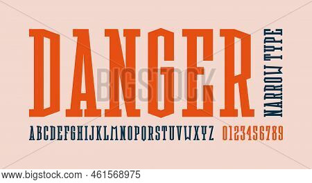 Extra Condensed Serif Font In Sport Style. Letters And Numbers For Logo And Label Design