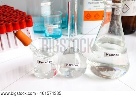Hexanes In Glass, Chemical In The Laboratory And Industry