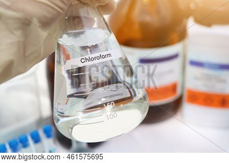 Chloroform In Glass, Chemical In The Laboratory And Industry