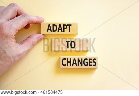 Adapt To Changes Symbol. Concept Words Adapt To Changes On Wooden Blocks. Businessman Hand. Beautifu