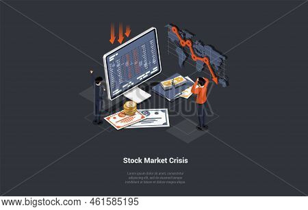 Global World Financial Crash, Stock Market Crisis Concept. Shocked Traders Got Margin Call, And Try 