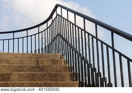 A Narrow Stone Staircase Rises Through The Back Alleys Of Zefat With A Bit Of Glow On The Limestone.