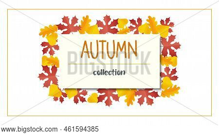 Red Leaves Visiting Card In Realistic Style. Autumn Leaf. Colorful Vector Illustration Isolated On W