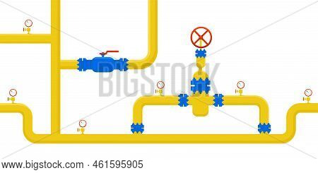 Gas Pipeline Construction Background With Text. Vector Stock Illustration Isolated On White Backgrou
