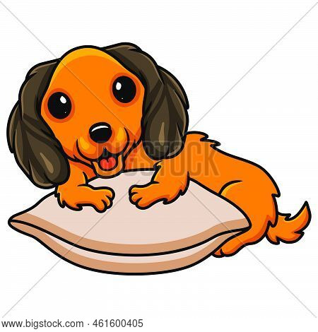 Vector Illustration Of Cute Dachund Dog Cartoon On The Pillow