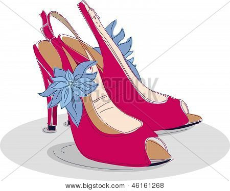 Rote Womens Schuhe mit dekorativer Blume