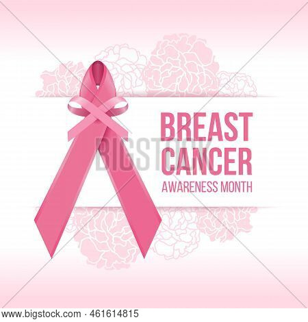 Breast Cancer Awareness Month - Pink Bow On Pink Ribbon Symbol And Text On Abstrct Soft Pink Flower 