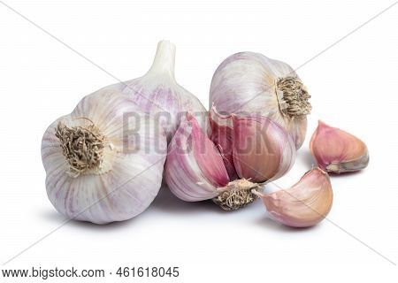 Garlic Clove And Bulb Isolated On White Background