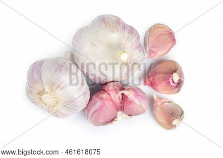 Garlic Clove And Bulb Isolated On White Background