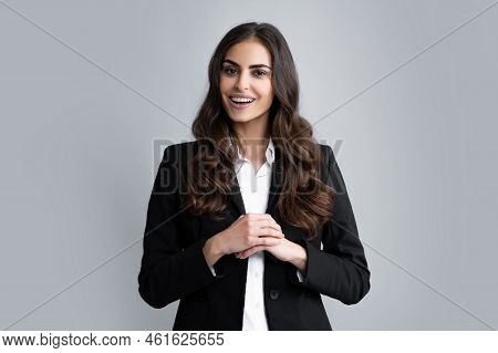 Happy Smiling Woman Portrait. Attractive Young Pretty Cheerful Girl In Casual Clothing Feeling Happy