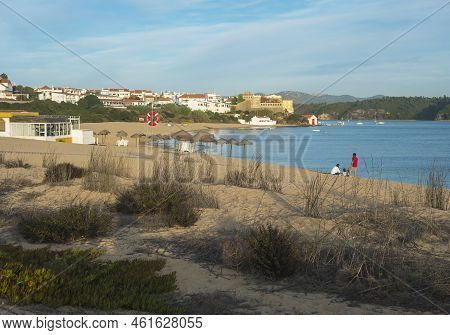 Vila Nova De Milfontes, Portugal, October 25, 2021: View Of Praia Da Franquia Sand Beach At Vila Nov