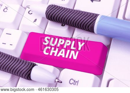 Writing Displaying Text Supply Chain. Internet Concept System Of Organization And Processes From Sup