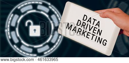 Writing Displaying Text Data Driven Marketing. Internet Concept Strategy Built On Insights Analysis 