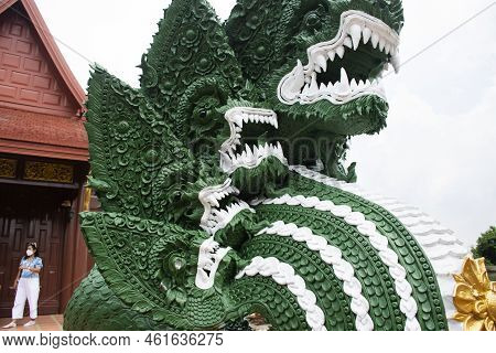 Ancient Naga Or Antique Naka Statue Of Wat Pa Klong 11 Temple For Thai People Traveler Travel Visit 