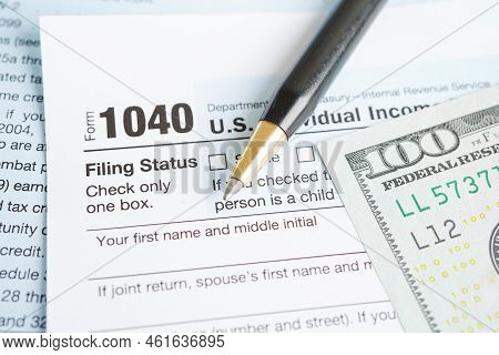 Tax Form 1040 U.s. Individual Income Tax Return, Business Finance Concept.