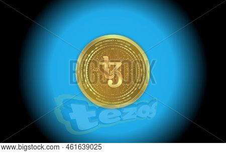 Tezos Virtual Currency Images. 3d Drawings. Coin Logo.