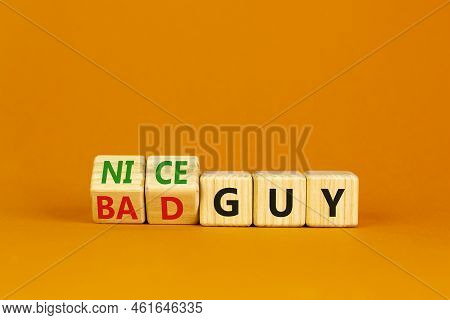 Nice Or Bad Guy Symbol. Turned Cubes And Changed Concept Words Bad Guy To Nice Guy. Beautiful Orange