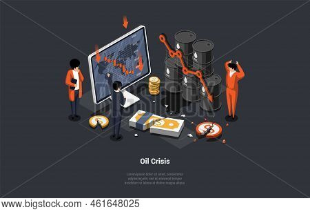 Concept Of Oil Crisis, Oil Embargo, Default, Economy Crisis And Bankruptcy. Petroleum Production And