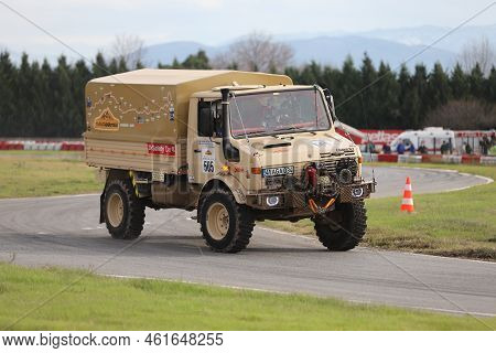 Kocaeli, Turkey - December 26, 2021: Unimog Performance During Turkish Rallycross Championships.