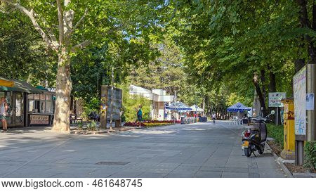 Nis, Serbia - August 04, 2022: Walking Street Promenade At Niska Banja Spa Centre Park South Serbia 