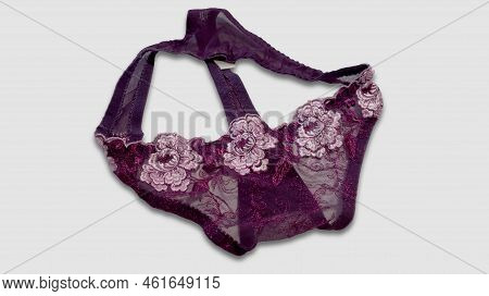 Pink Women\'s Panties With Flowers Isolated On White. Luxurious Elegant Sexy Women\'s Thong, Close-u