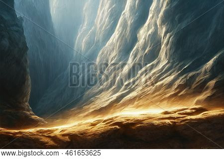A Gem Mine Cave Underground. Molten Lava Cave. Deep Cavern. Big Stalactite. Concept Art Scenery. Boo