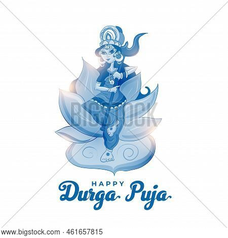 Shiny Durga Pooja Greeting Background With Elegant Goddess Design