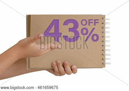 43 Percent Discount On Isolate. Notepad From Recycled Paper In The Hands Of A Child With Text, Sale 