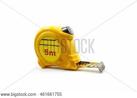 5 Meter Used Manual Measuring Tape Isolated On A White