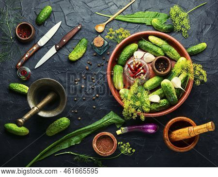 Homemade Cucumber Pickling And Ingredients