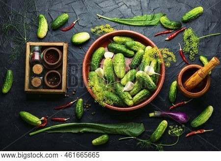 Homemade Cucumber Pickling And Ingredients