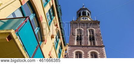 Panorama Of A Colorful House And Belfry In Kampen, Netherlands