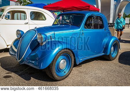 Falcon Heights, Mn - June 18, 2022: High Perspective Front Corner View Of A 1947 Fiat 500 Topolino C