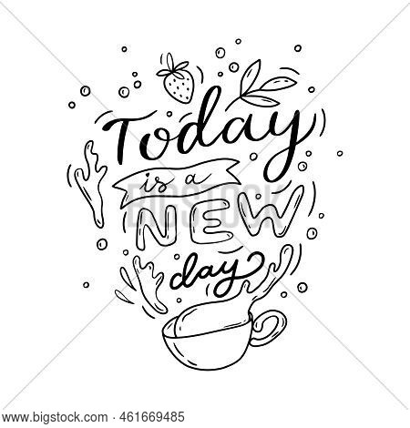 Coloring Page For Adult With Outline Cup Of Coffee Or Tea And Splashes. Line Art Design For Antistre