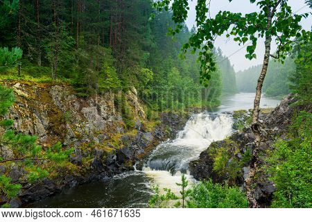 Waterfall Kivach In Nature Reserve Of Karelia In Summer, Russiamurmansk Oblast, Russia