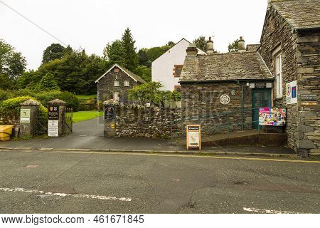 Hawkshead, Cumbria, Uk, 15 August 2018 - Facade Of A Stone Building In The Village Of Hawkshead In T