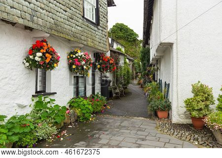 Hawkshead, Cumbria, Uk, 15 August 2018 - Facade Of A White Buildings In The Village Of Hawkshead In 