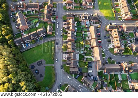Top Down Aerial View Of Houses And Streets In A Residential Area Uk New Build Estate Agent House Pri