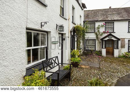 Hawkshead, Cumbria, Uk, 15 August 2018 - Facade Of A White Buildings In The Village Of Hawkshead In 