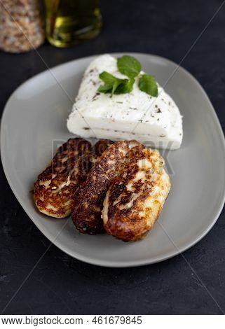 Homemade Halloumi From Goat Milk With The Addition Of Mesophilic Sourdough. White Cheese For Grillin