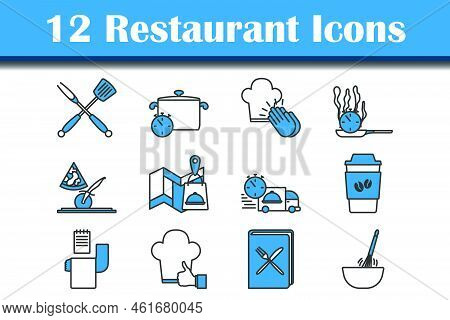 Restaurant Icon Set. Editable Bold Outline With Color Fill Design. Vector Illustration.