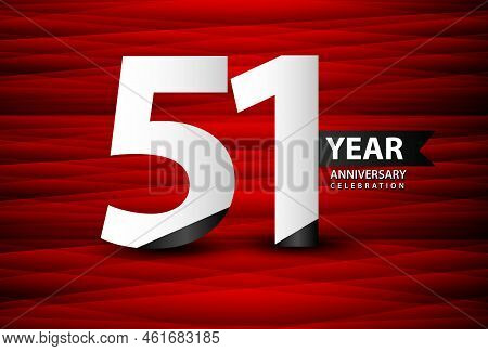 51 Year Anniversary Celebration Logo Vector On Red Background, 51 Number Design, 51th Birthday Logo,