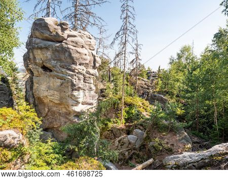 Ostas Sandstone Rock Formations Near The Ostas Table Mountain. The National Nature Reserve Adrspach-