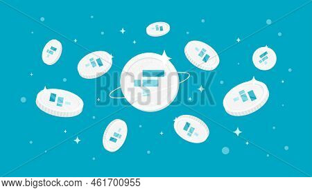Ftx Token (ftt) Coins Falling From The Sky. Ftt Cryptocurrency Concept Banner Background.