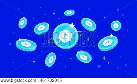 Telcoin (tel) Coins Falling From The Sky. Tel Cryptocurrency Concept Banner Background.